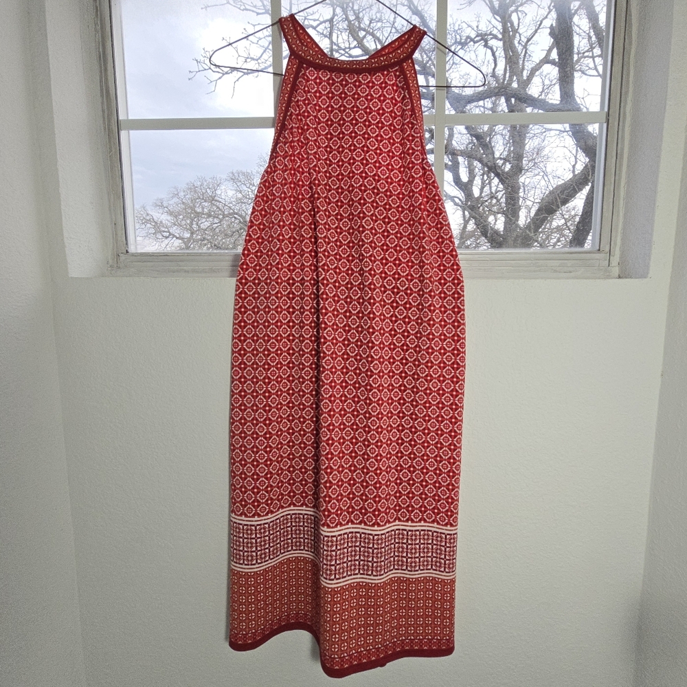 Max Studio Red Sleeveless Halter Dress Women's Size XS Boho Soft 5902W65 Stretch